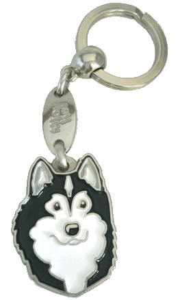 ALASKAN MALAMUTE BLACK AND WHITE <br> (keyring, engraving included)